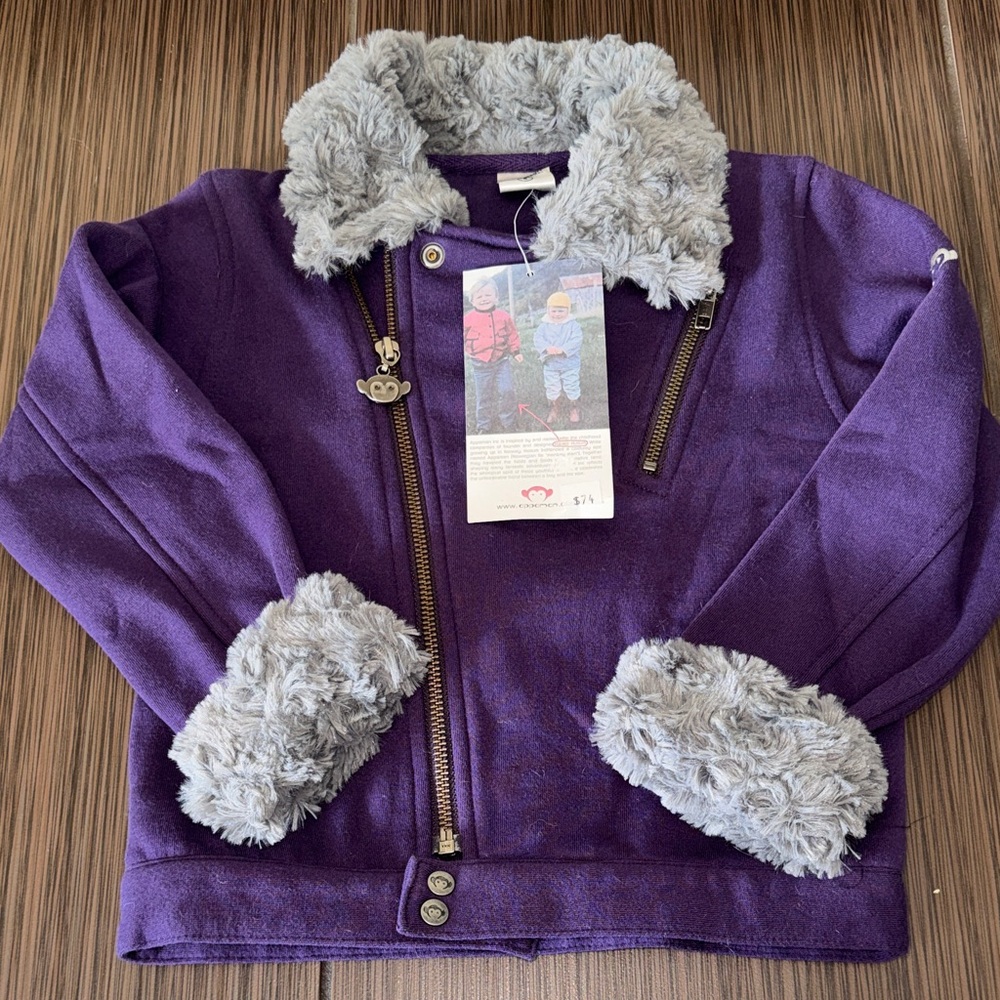 Purple Kids Jacket with Gray Fur Trim